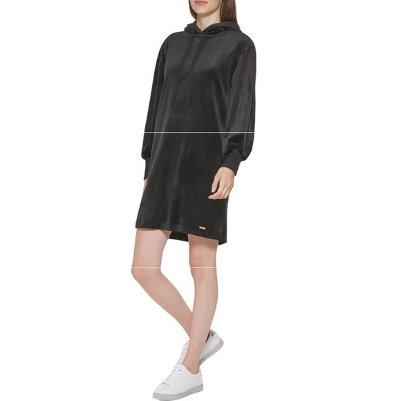 New Calvin Klein Velour Hoodie Black Dress Size XL - Picture 2 of 14